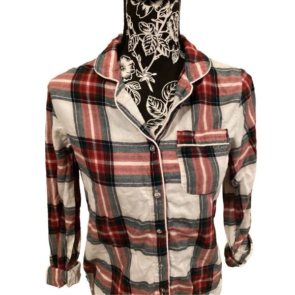 Stars Above Plaid Button Up Pajama Shirt Casual Flannel School Everyday - Picture 3 of 9